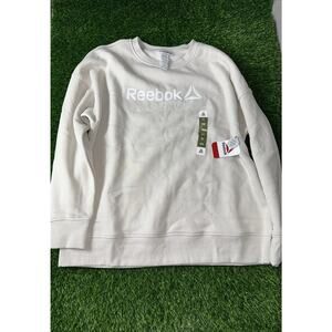 Reebok Women's Logo Fleece Pullover Sweatshirt Cream Size XL Reebok Performance